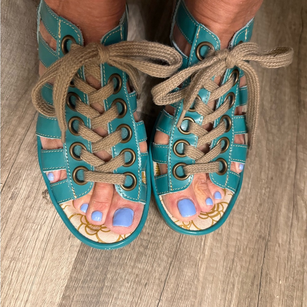 Fly London Turquoise Lace-Up Sandals